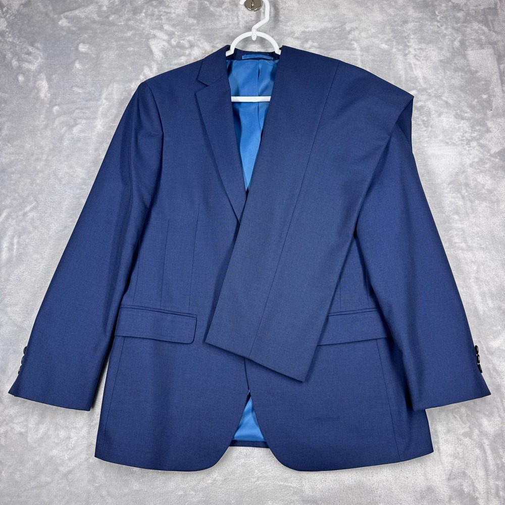MOSS LONDON Skinny Fit Suit Mens 40R 32R (Fits 33x31 )Blue Textured 2-Piece